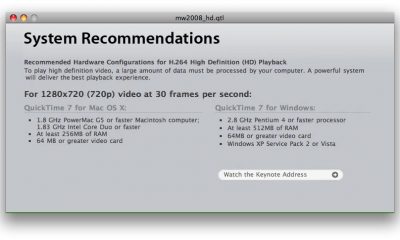 Config. minimale Keynote HD