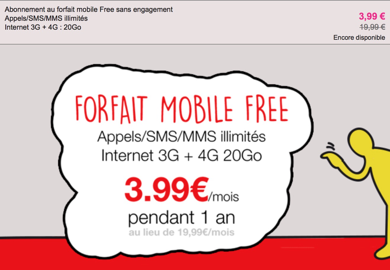 Le forfait mobile Free à 3,99 € sur venteprivee