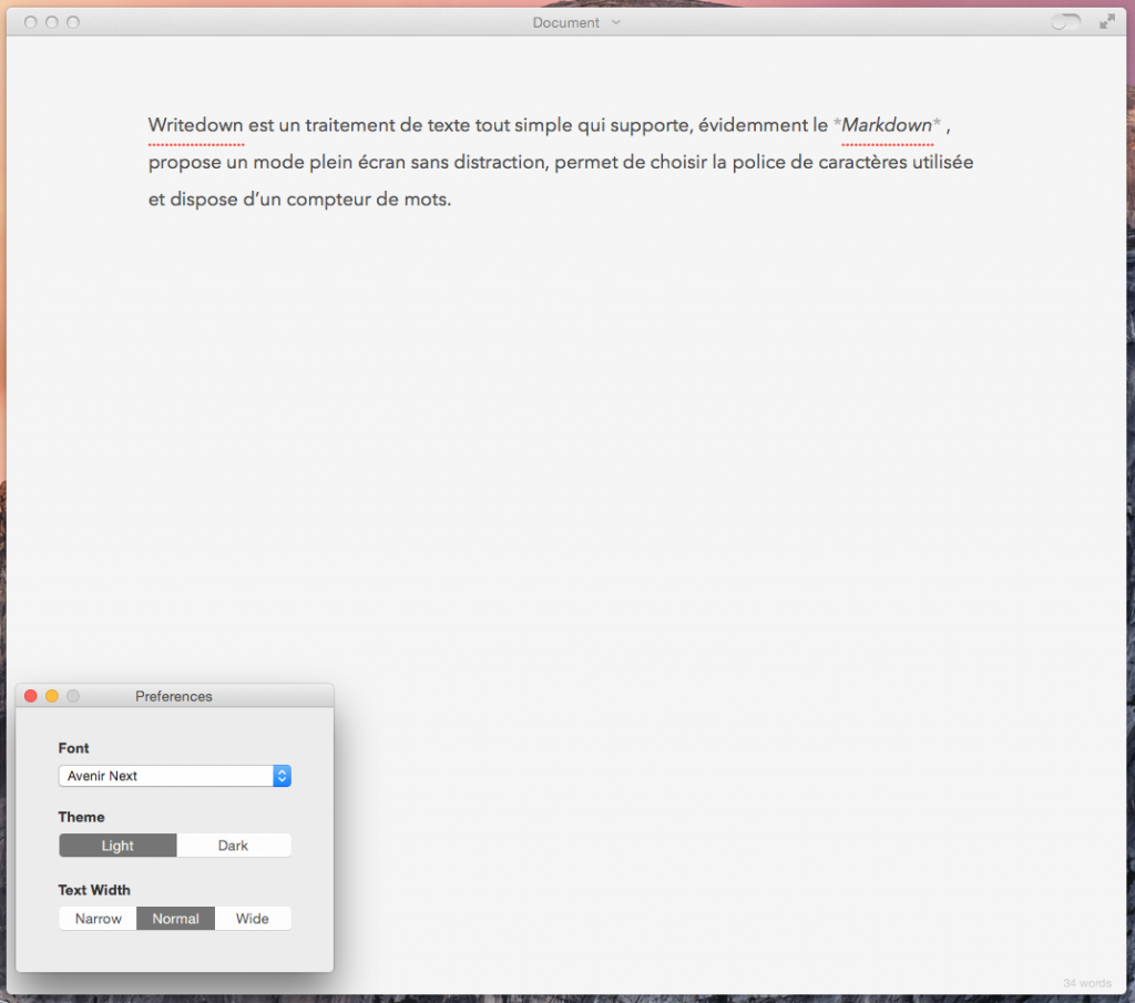 Writedown, traitement de texte minimal gratuit sur Mac et iOS