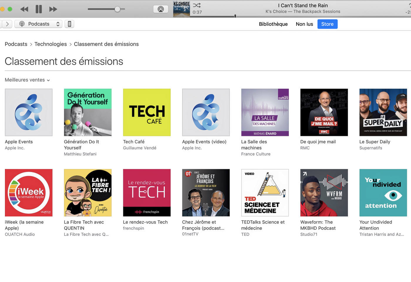 Capture d'écran de l'iTunes Store