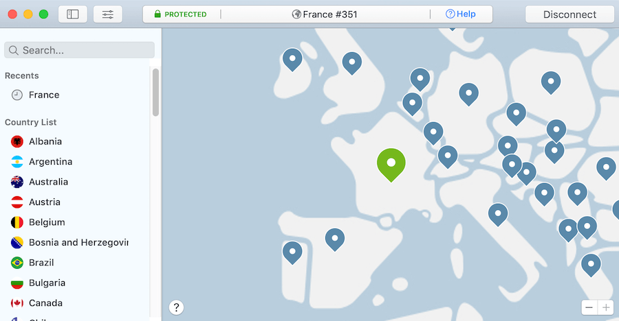 Interface application NordVPN