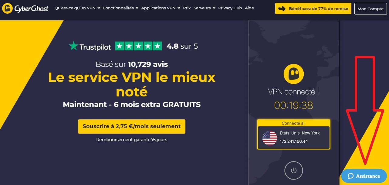 assistance CyberGhost VPN