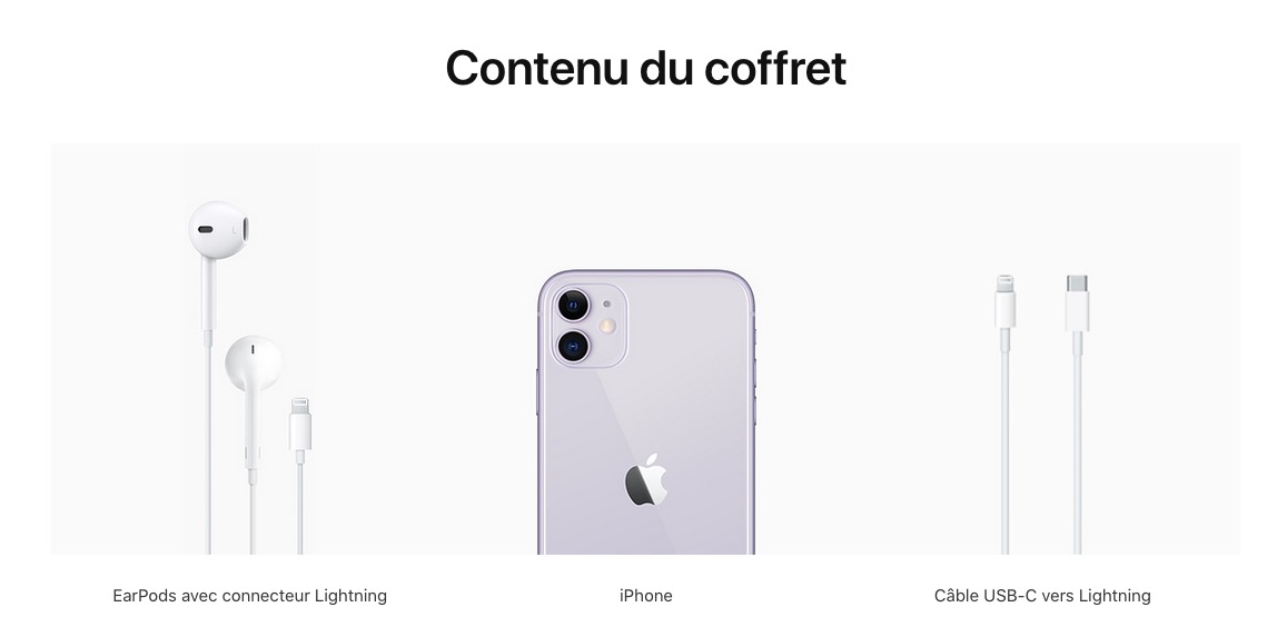 Contenu de la boîte d'un iPhone 11 avant Keynote