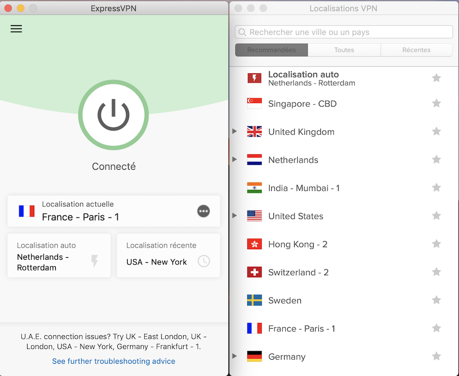 ExpressVPN application interface