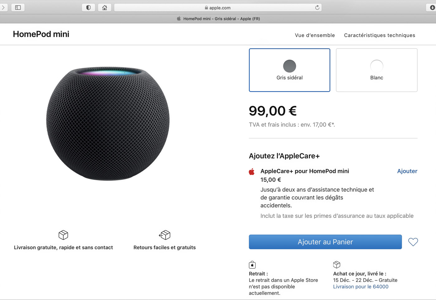 Page Apple Store du HomePod