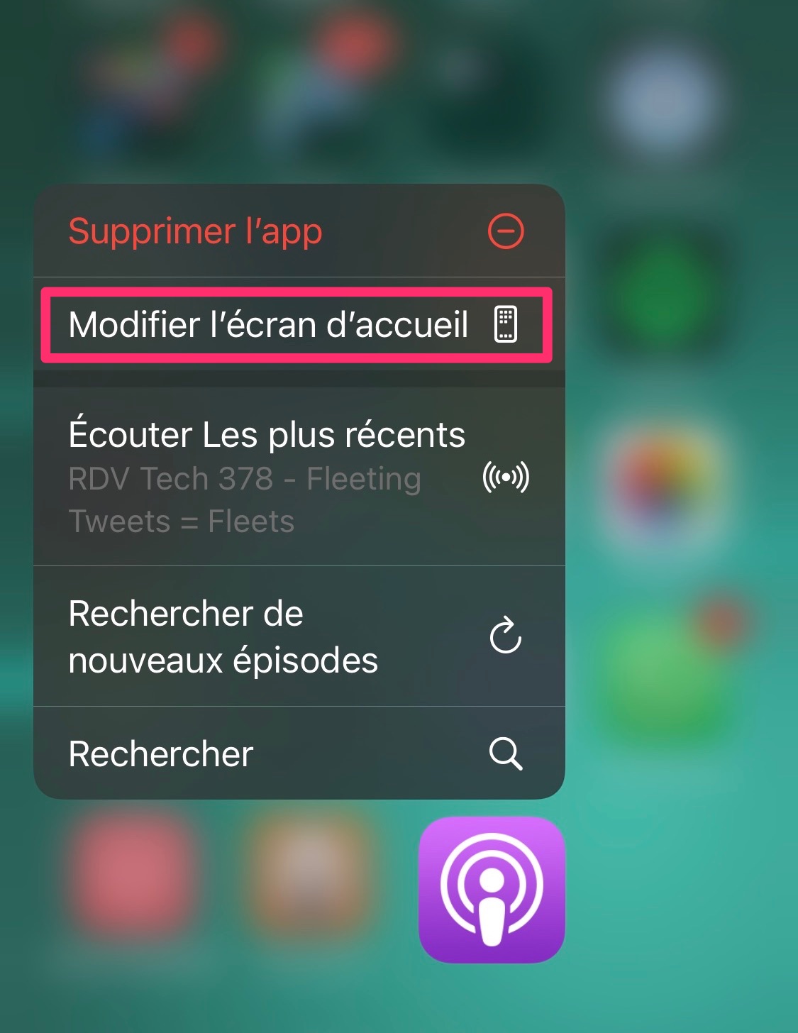 Modifier affichage page d'application