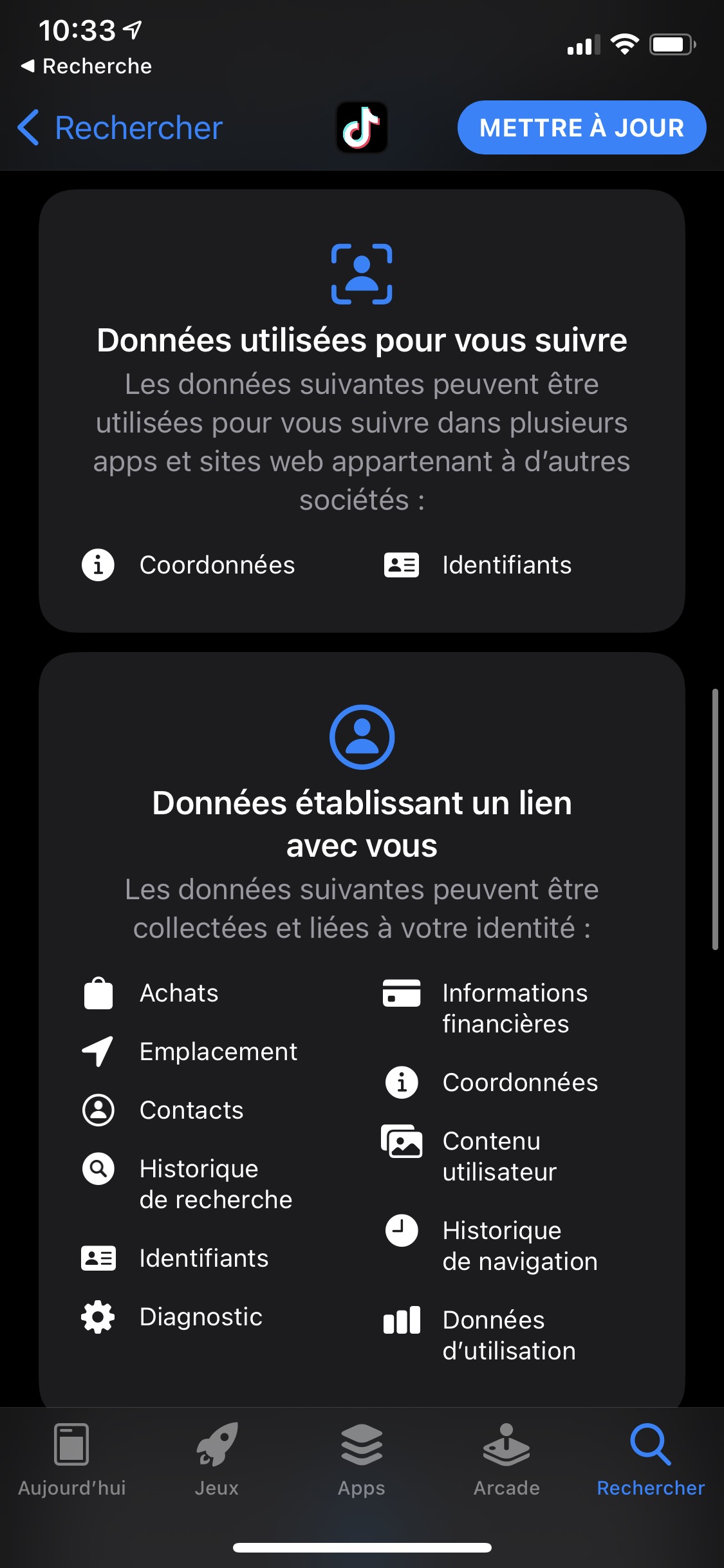 Étiquettes de confidentialité sur l'App Store