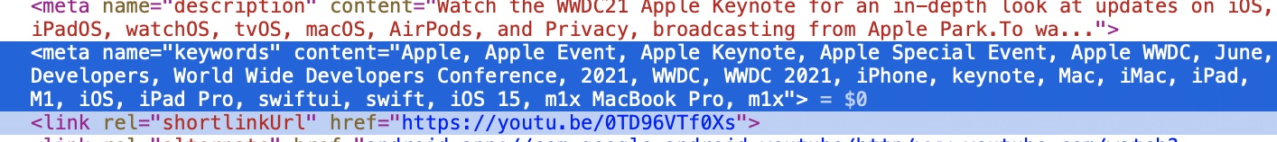 Tags vidéos YouTube WWDC 2021