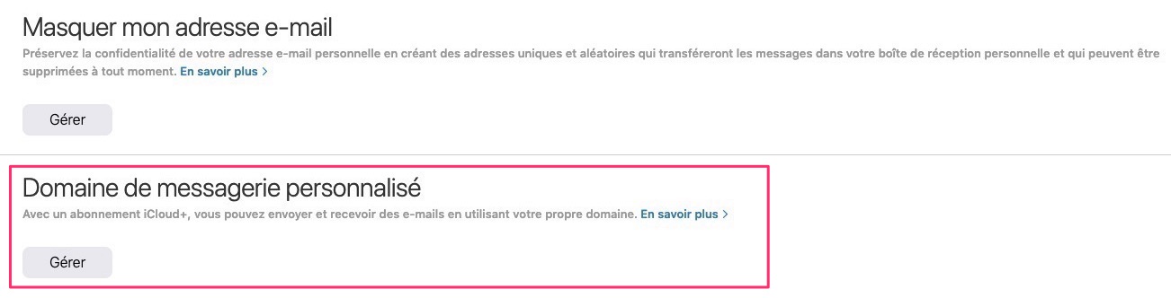 Personnalisation domaine Mail iCloud+