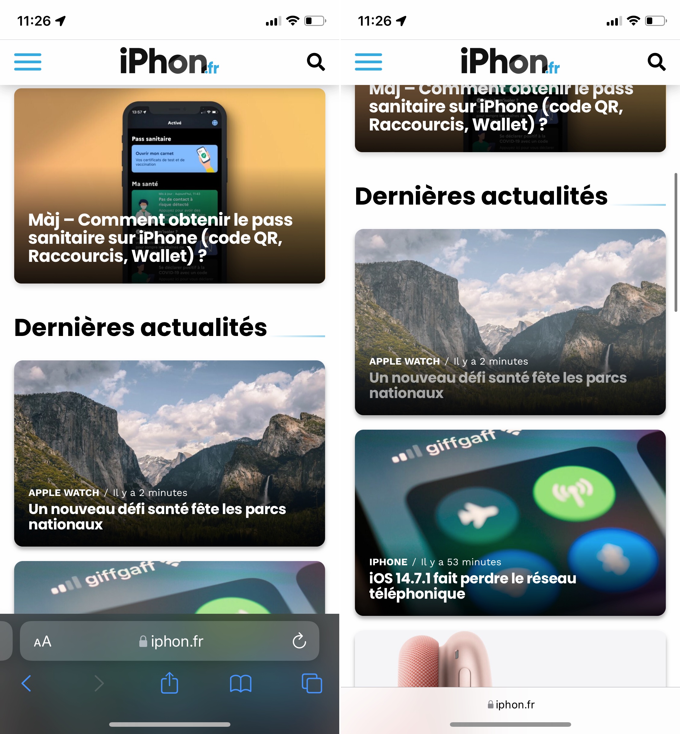 Safari iOS 15 bêta 6 barre bas
