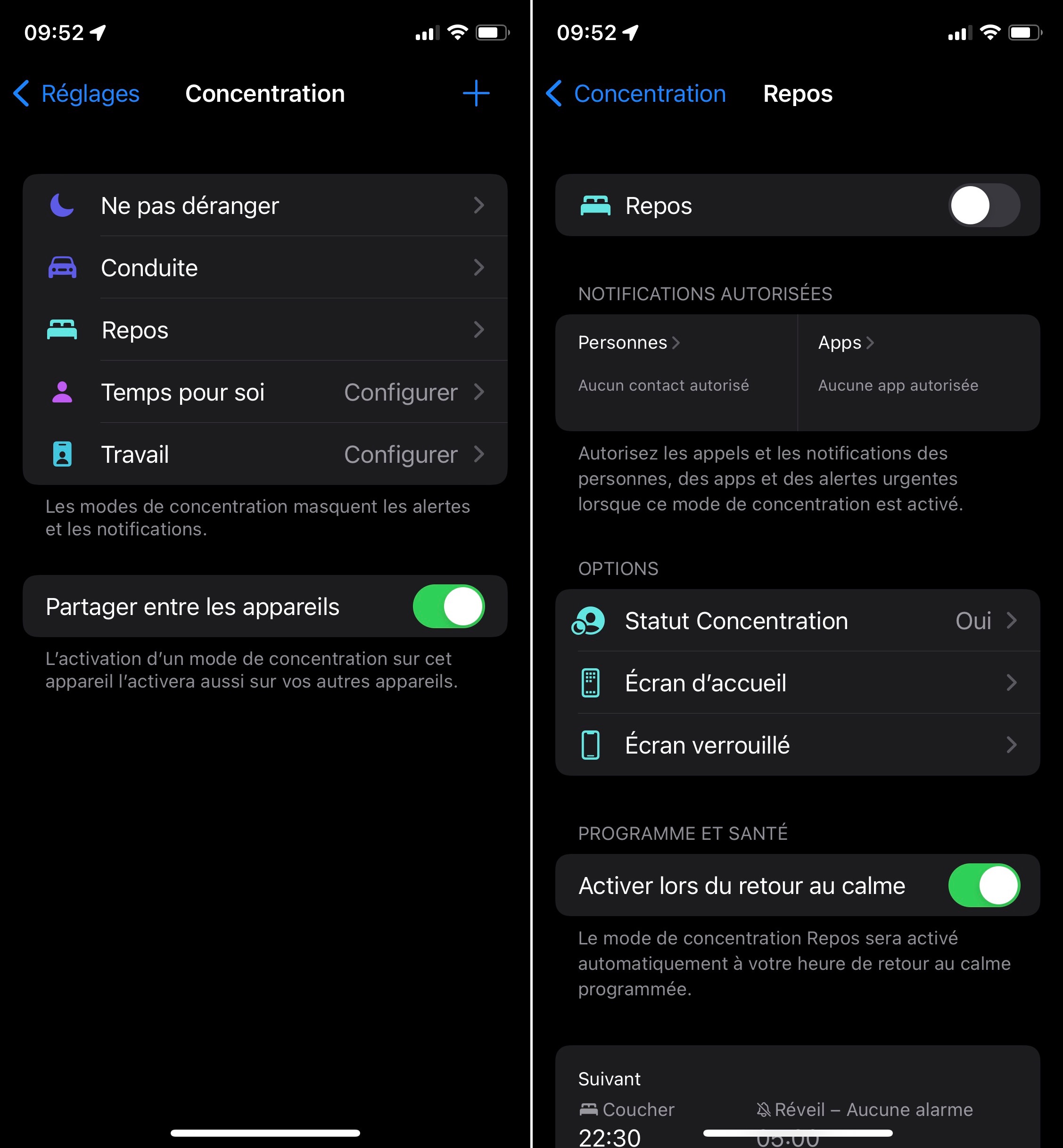 Modes concentration iOS 15