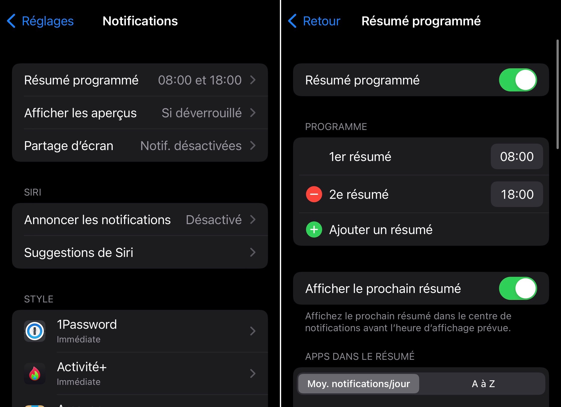 Résumé des notifications iOS 15