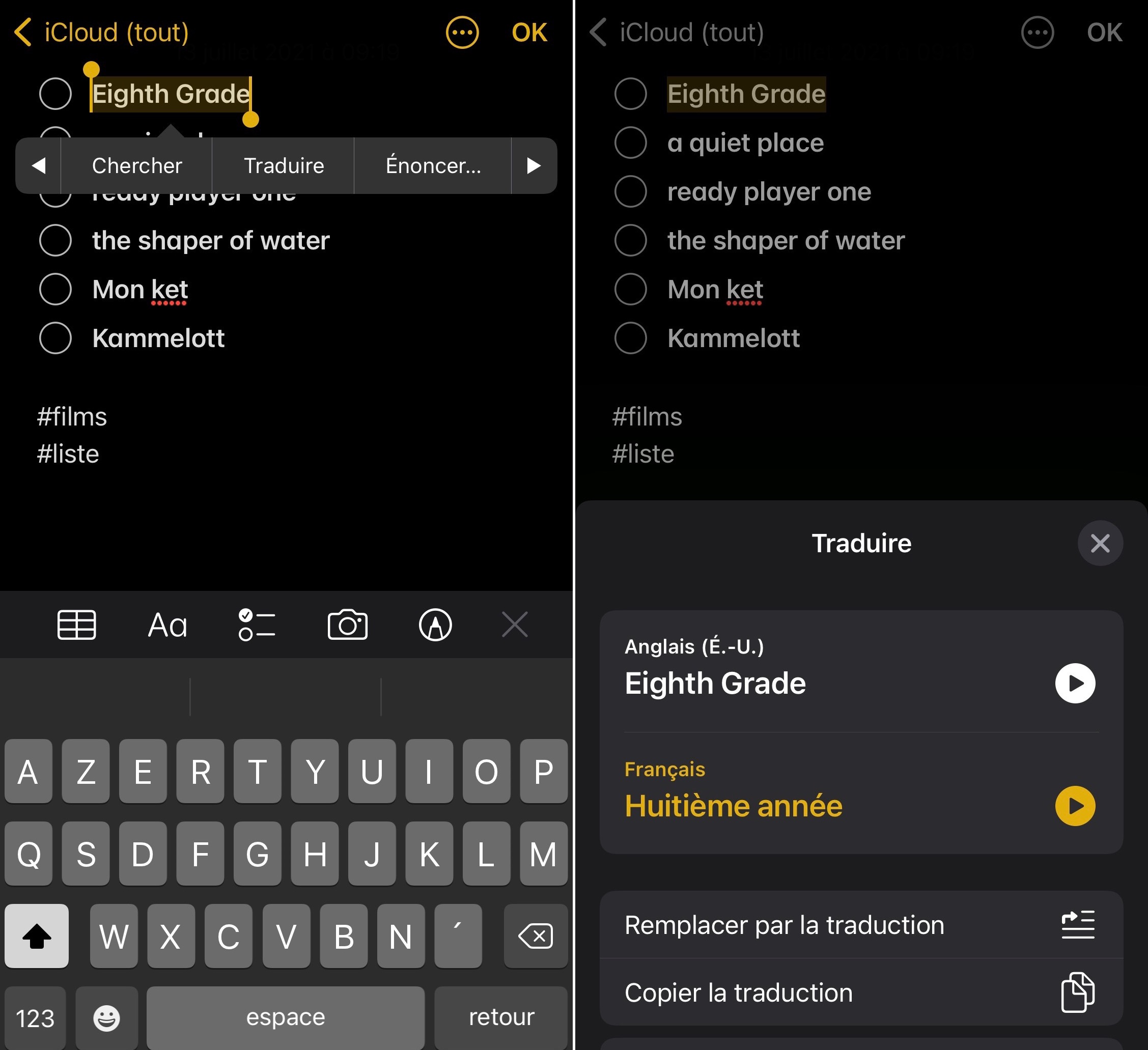 Traduction texte iOS 15
