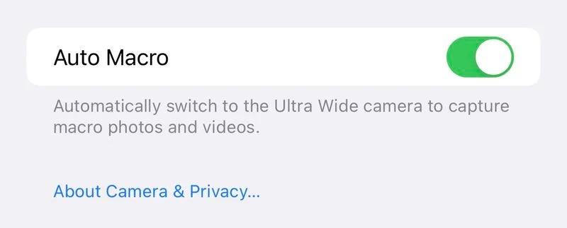 Auto-macro option iOS 15.1 bêta 3