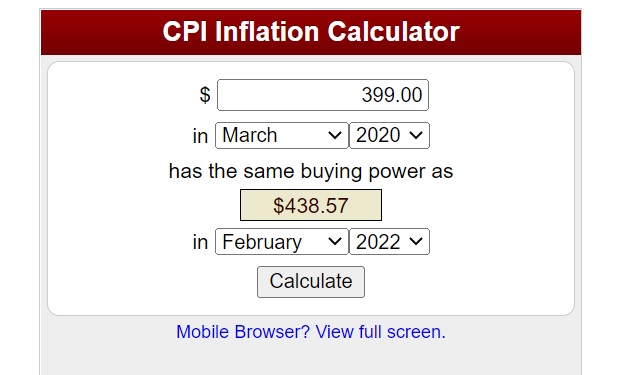 Calculateur d'inflation du Bureau of Labor Statistics