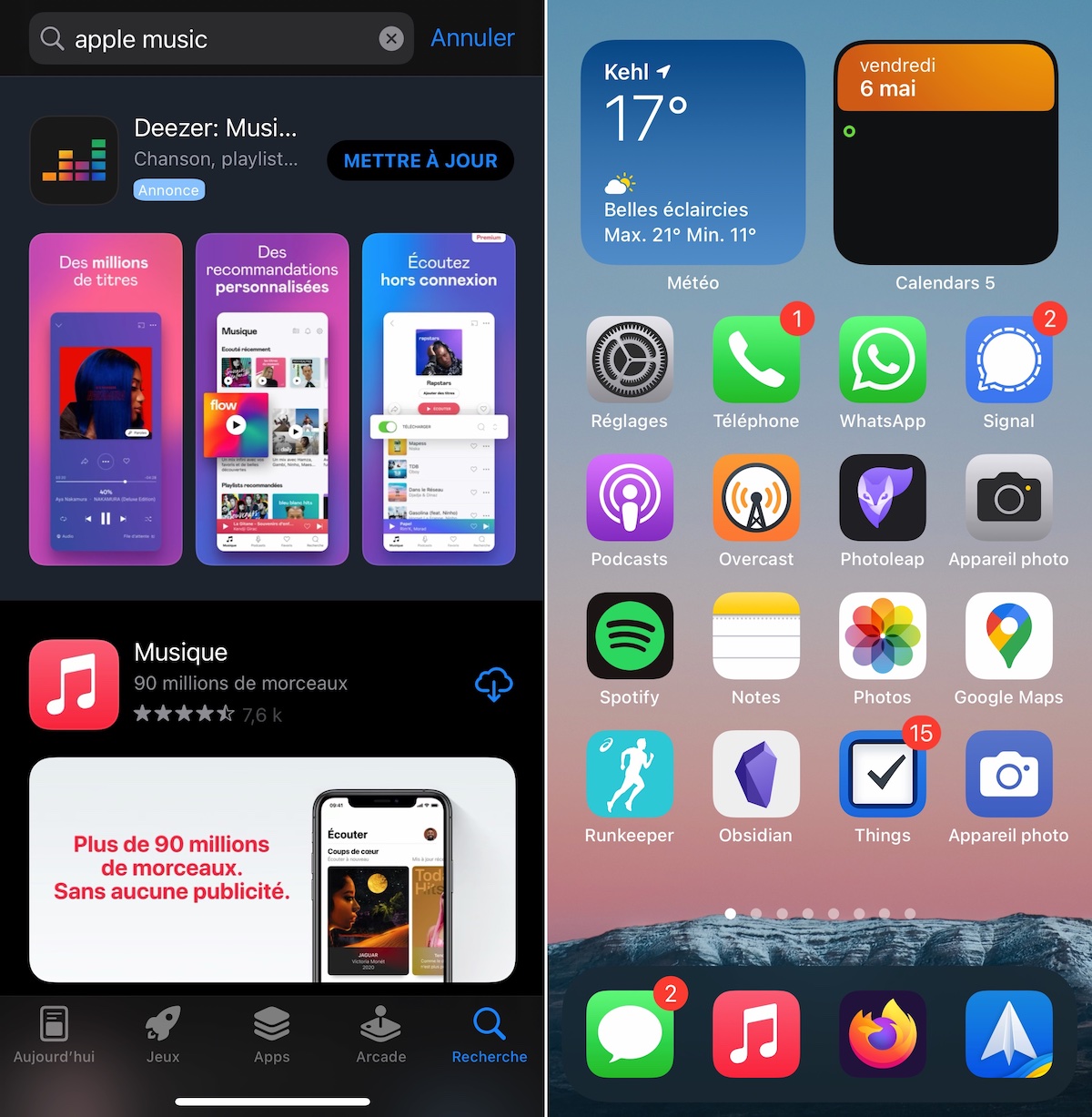 Apple Music téléchargement et écran d'accueil