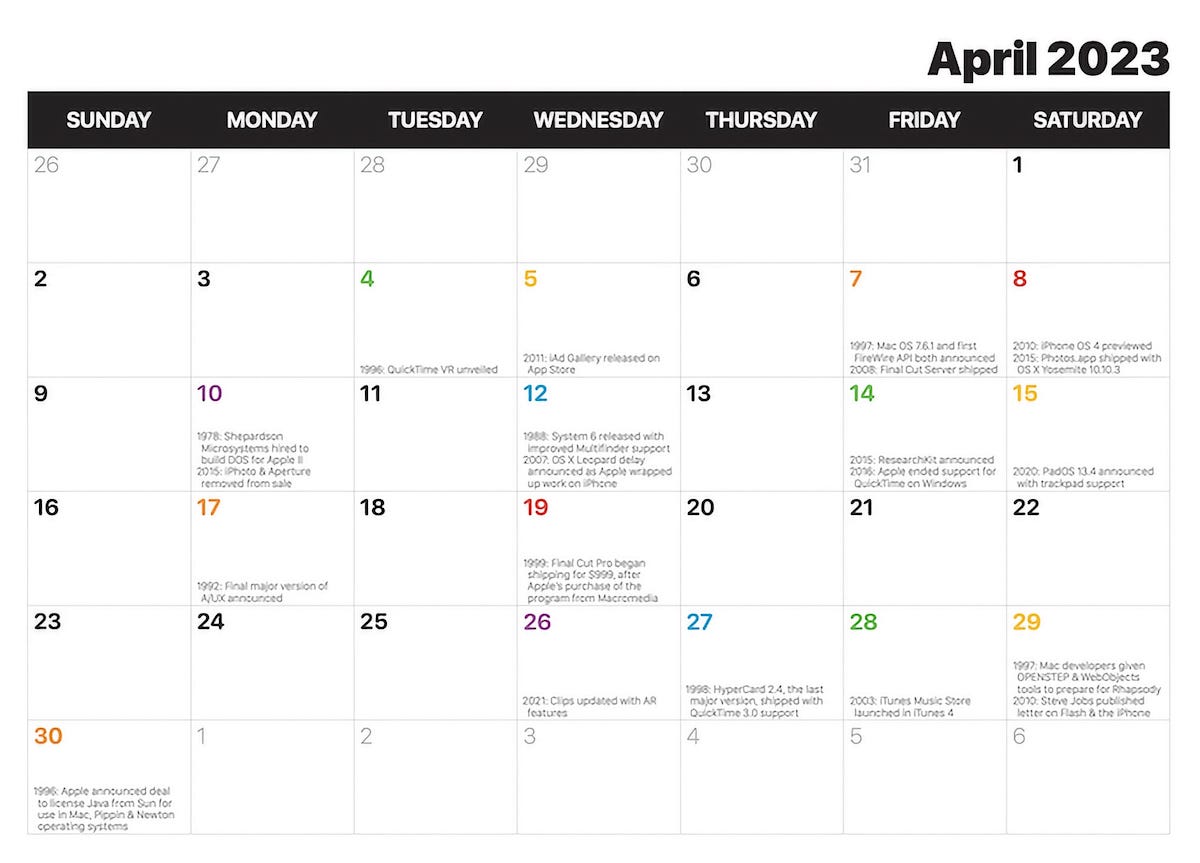 Calendrier Stephen Hackett Apple 2023