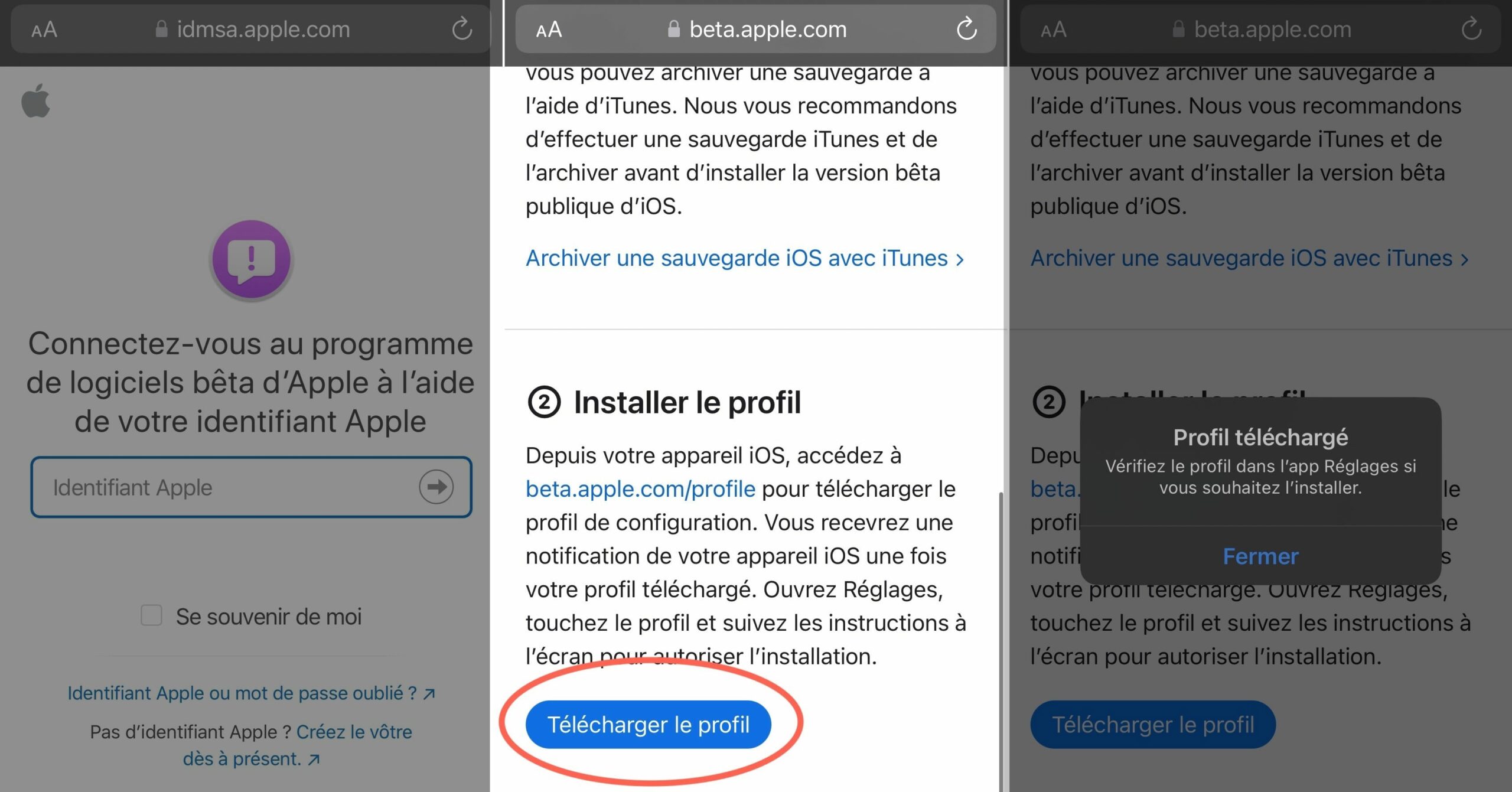 Télécharger profil bêta test iOS