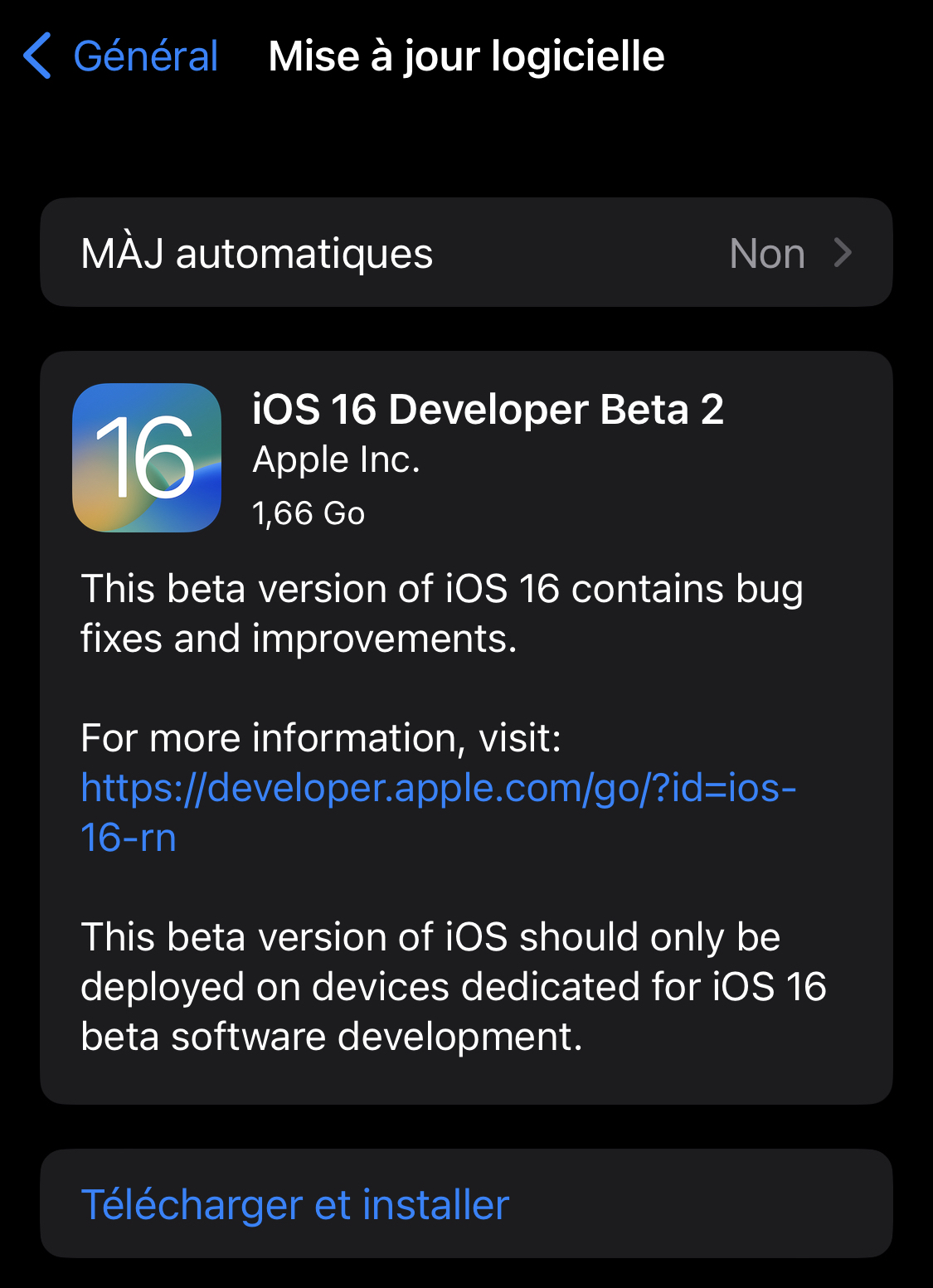 iOS 16 version bêta 2