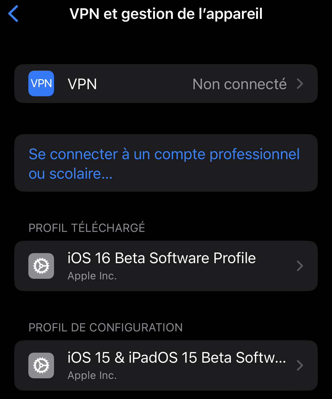 Versions bêta iOS 15 et 16