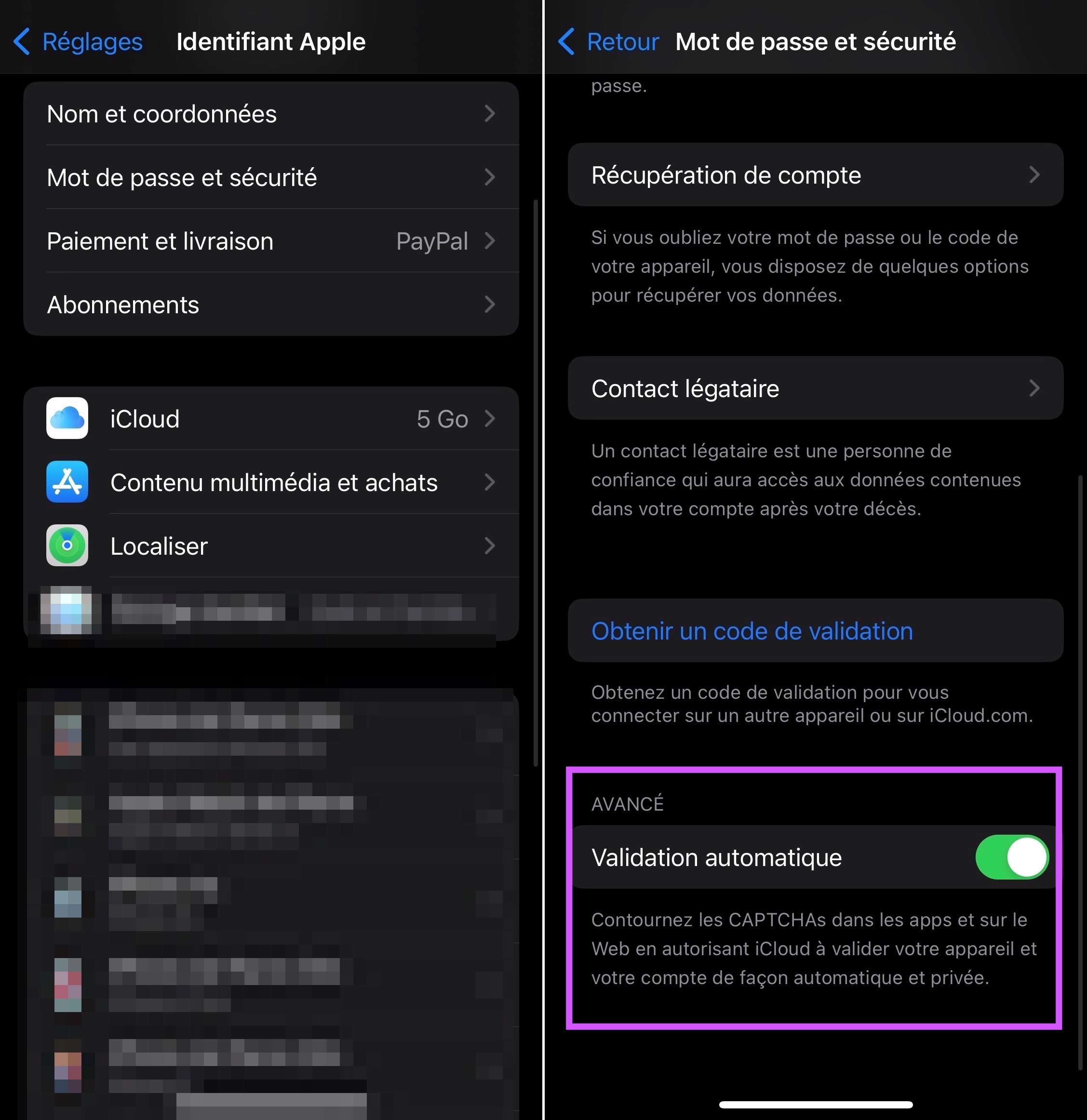 Captures d'écran pour accès à la fonction des captchs automatiques iOS 16