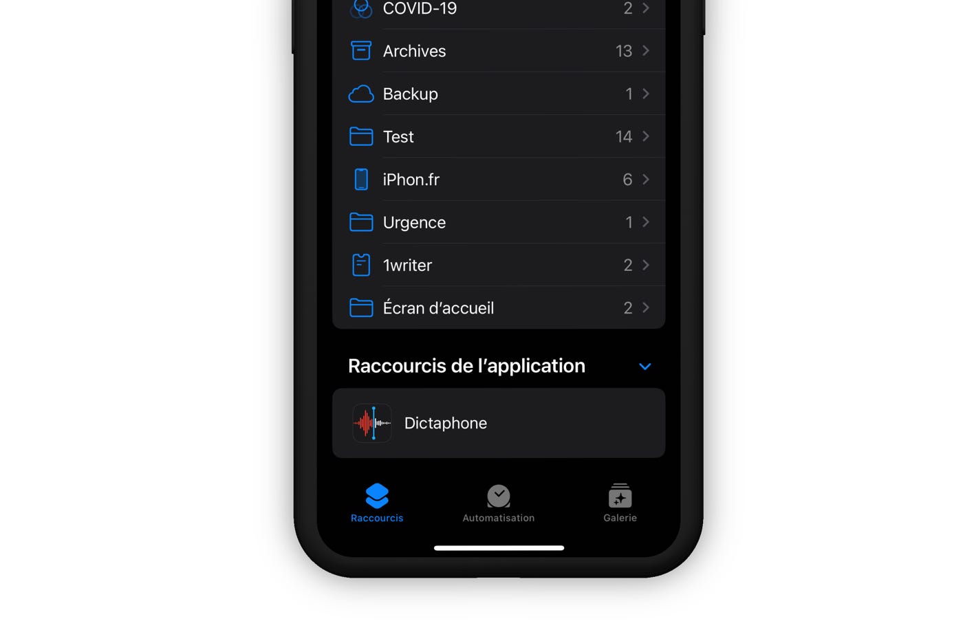 Siri Raccourcis application