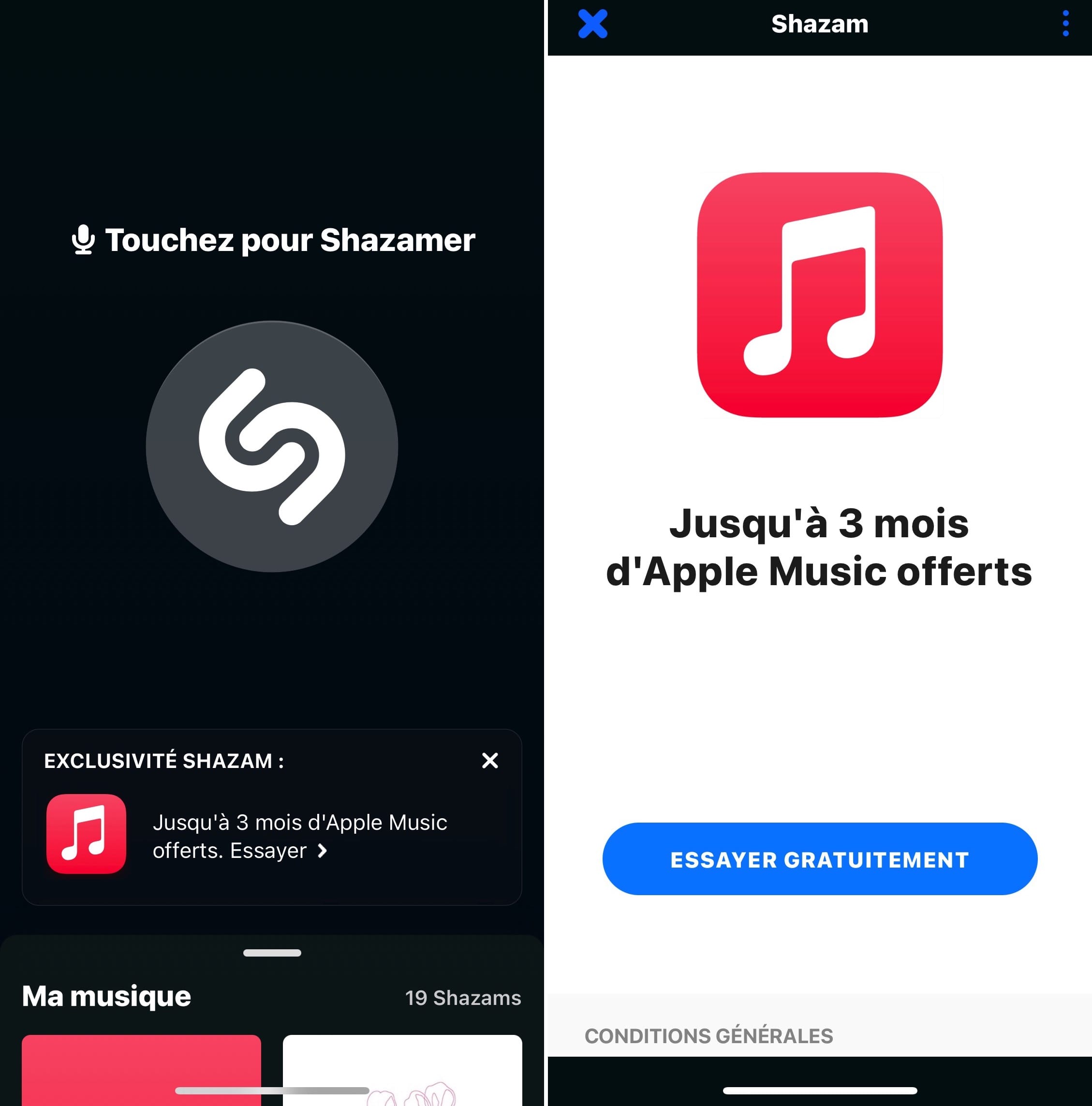 Offre mois gratuits Apple Music via Shazam