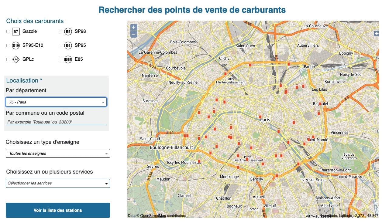 Plateforme du gouvernement pour stations essence