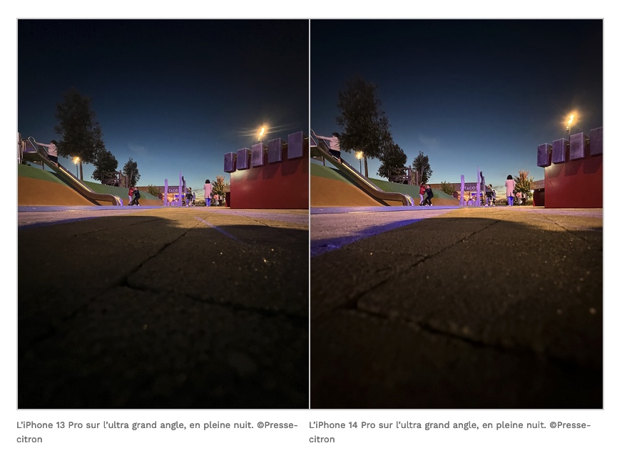 iPhone 13 Pro VS iPhone 14 Pro (mode nuit ultra grand-angle)