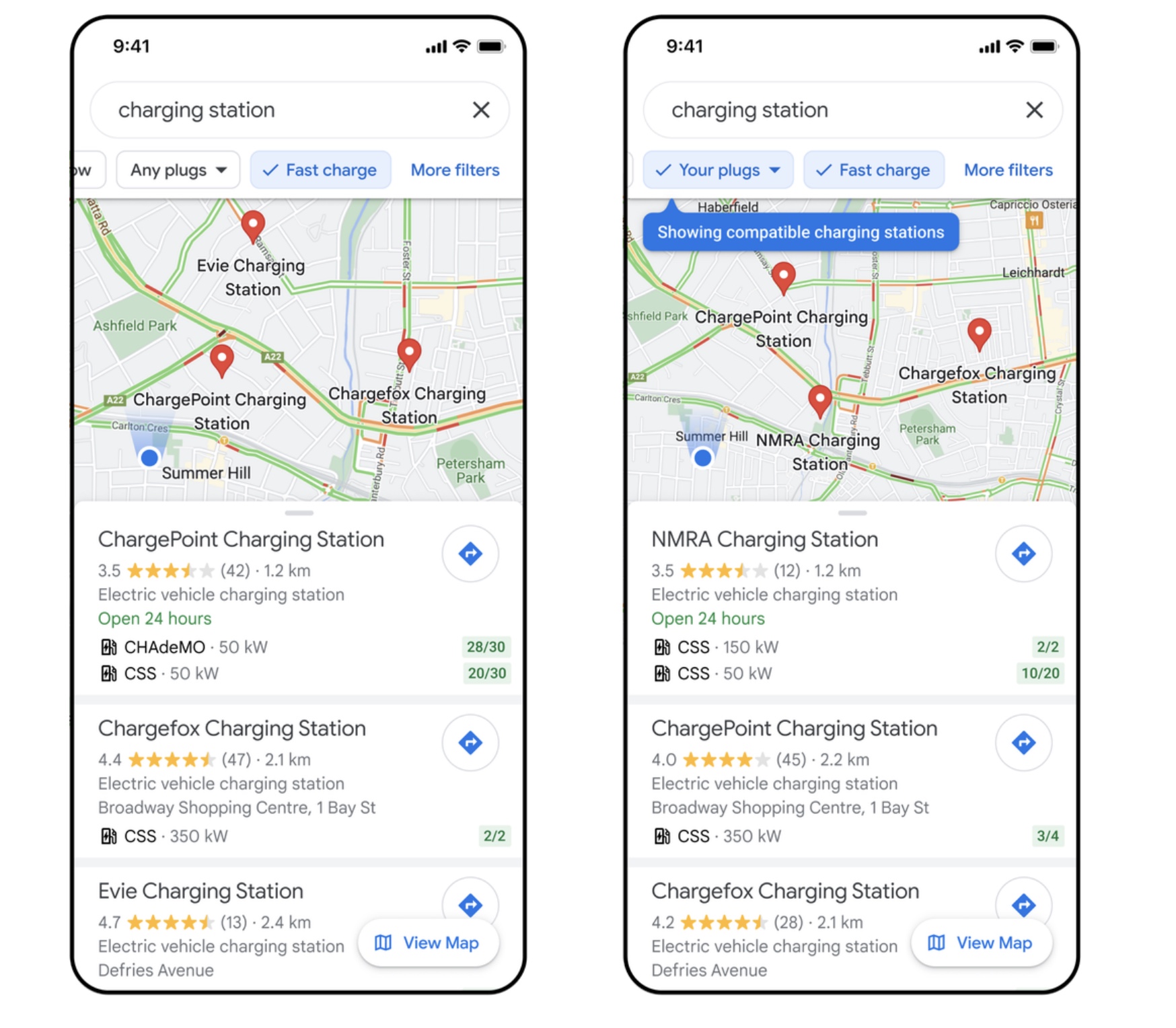 recharge 50 kW Google Maps