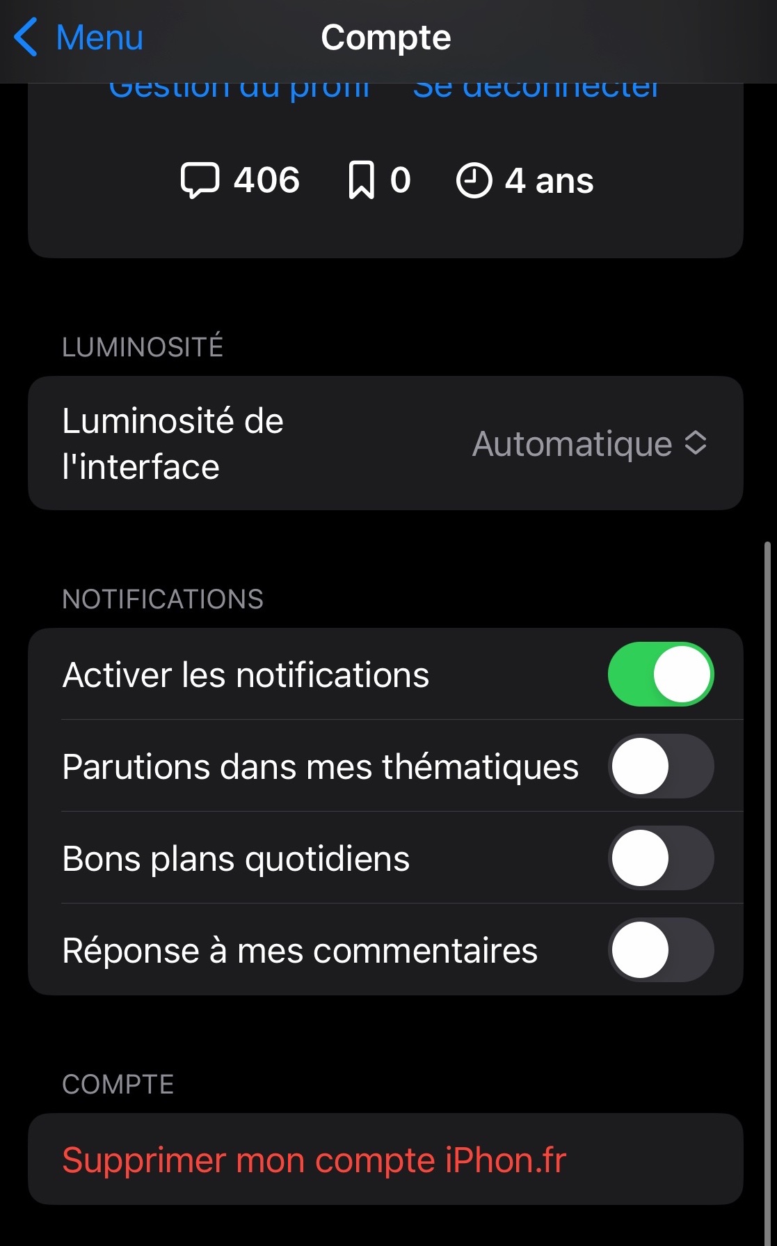 Supprimer son compte iPhon.fr