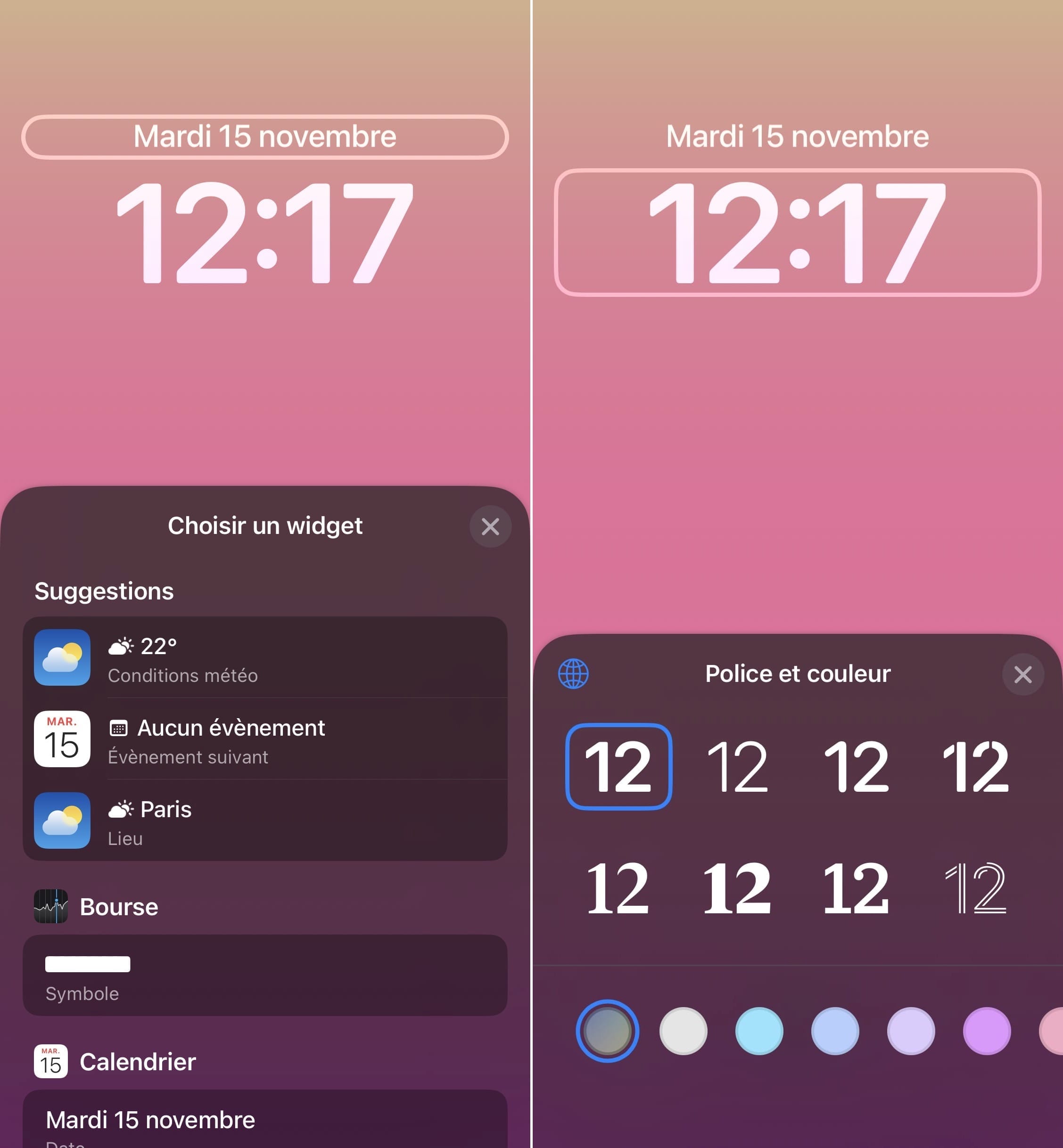 Écran verrouillé widgets 1 et 2