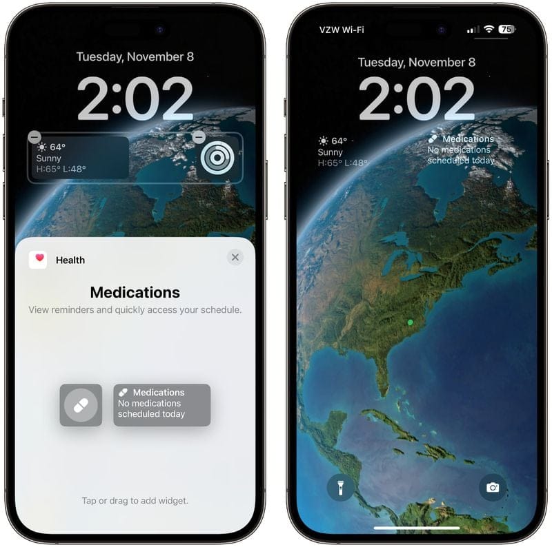 Widget traitement médicaments iOS 16.2