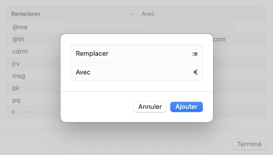 Remplacement de texte macOS euro €
