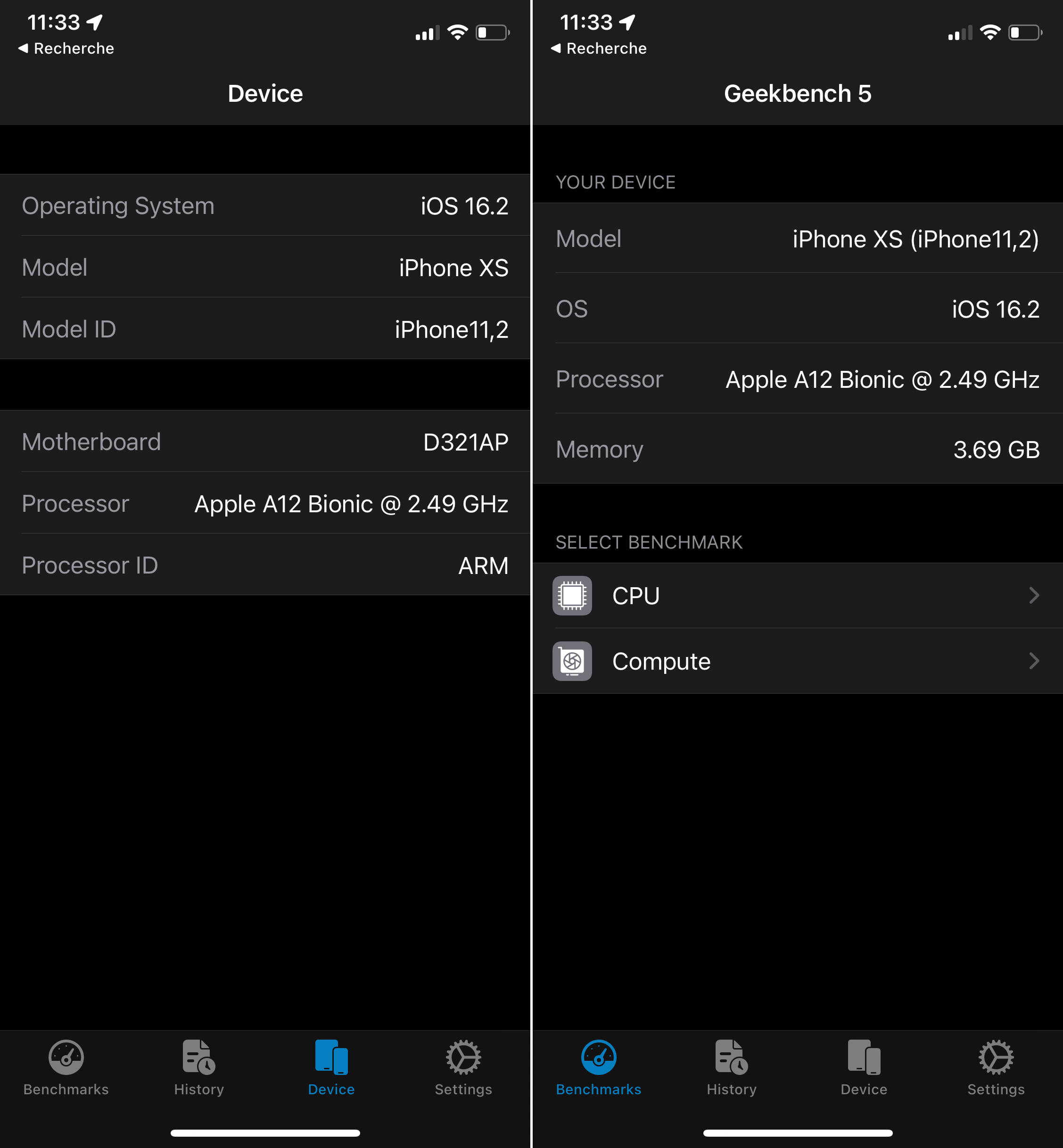 Application Geekbench 5 et benchmarks