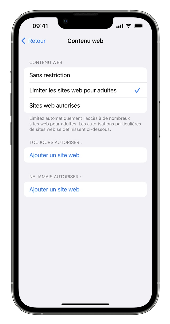 limiter sites adultes iphone