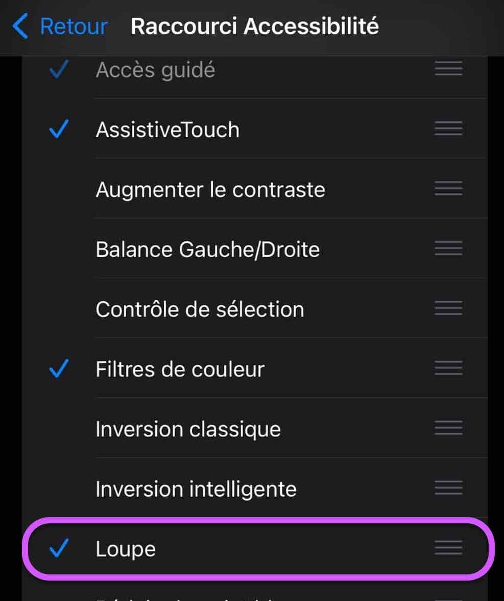 Accès Loupe Réglages Accessibilité iPhone