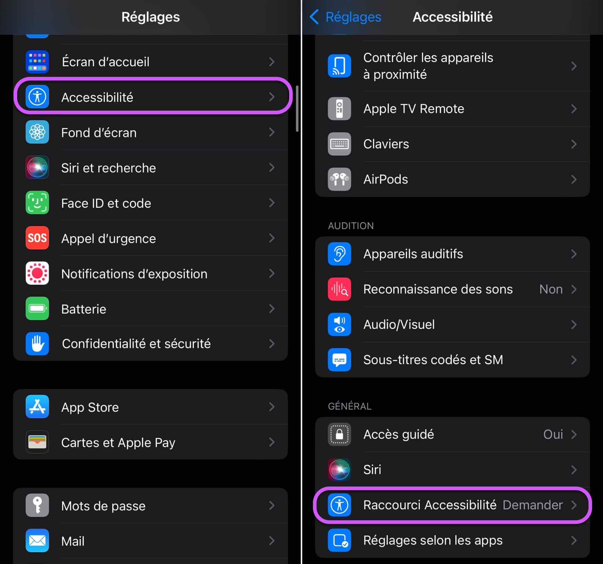 Accès Loupe Réglages iPhone