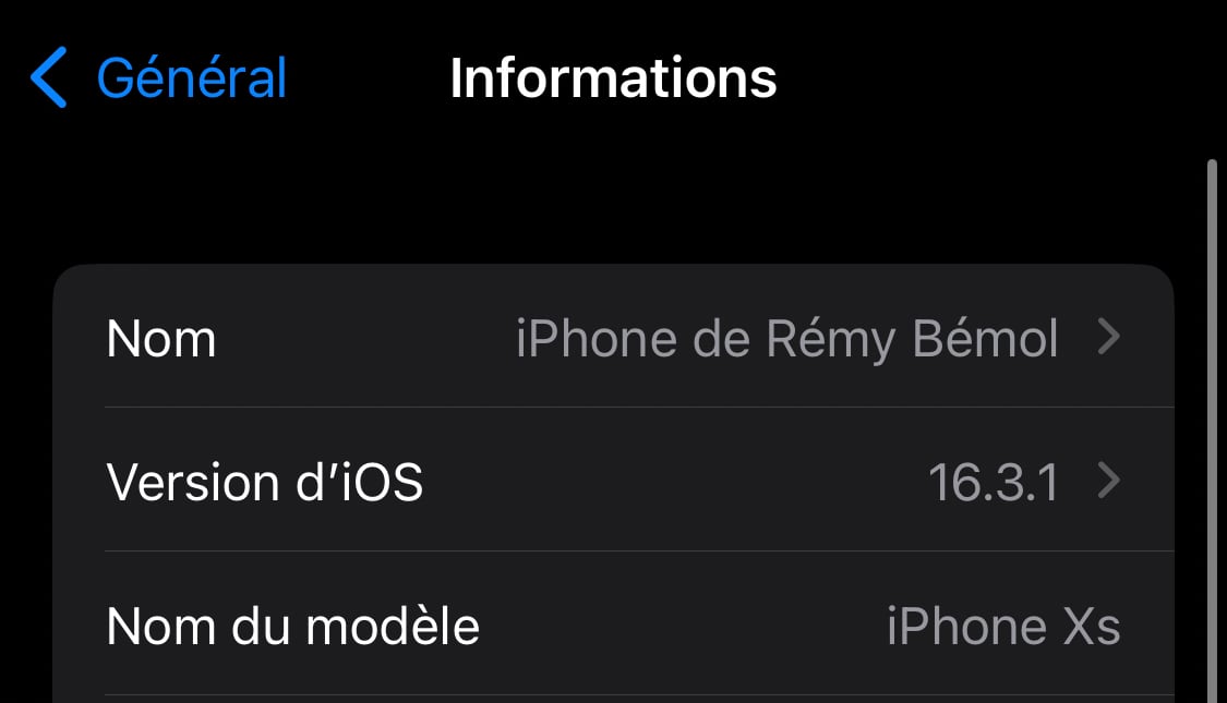 Modifier nom iPhone