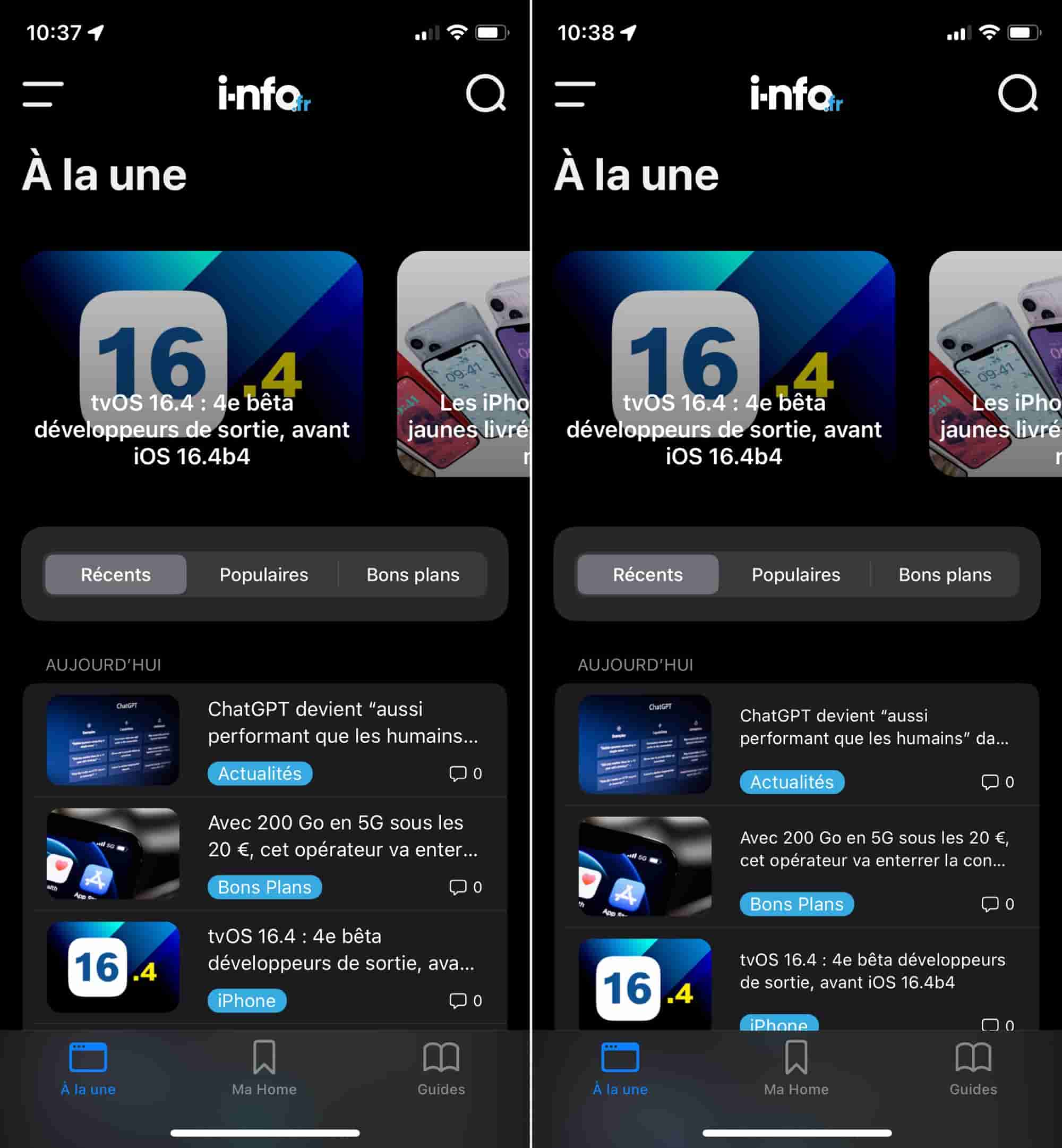 Changement taille de texte titres app i-nfo.fr