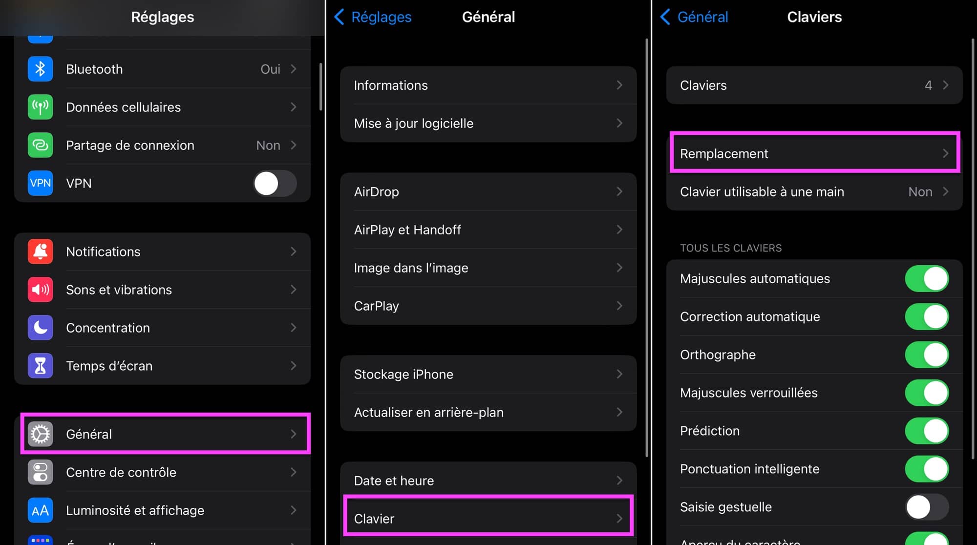 Accès remplacement clavier iOS