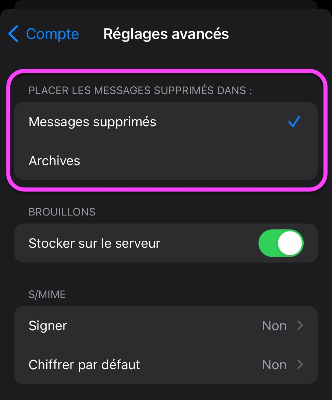 Boîte mail choix archiver ou supprimer