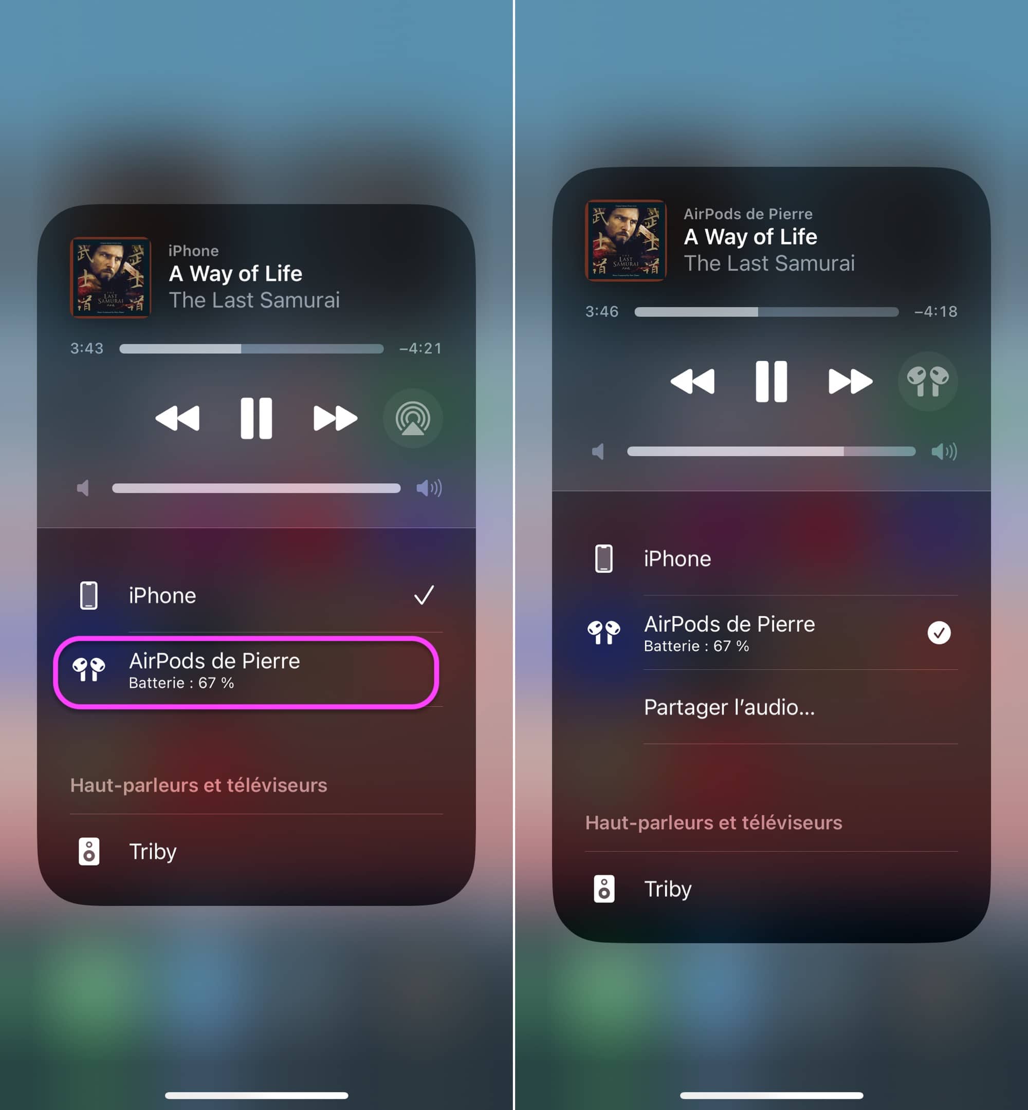 Choix écoute iPhone AirPods