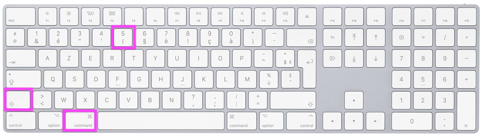 Combinaison de touches CMD + MAJ + 5