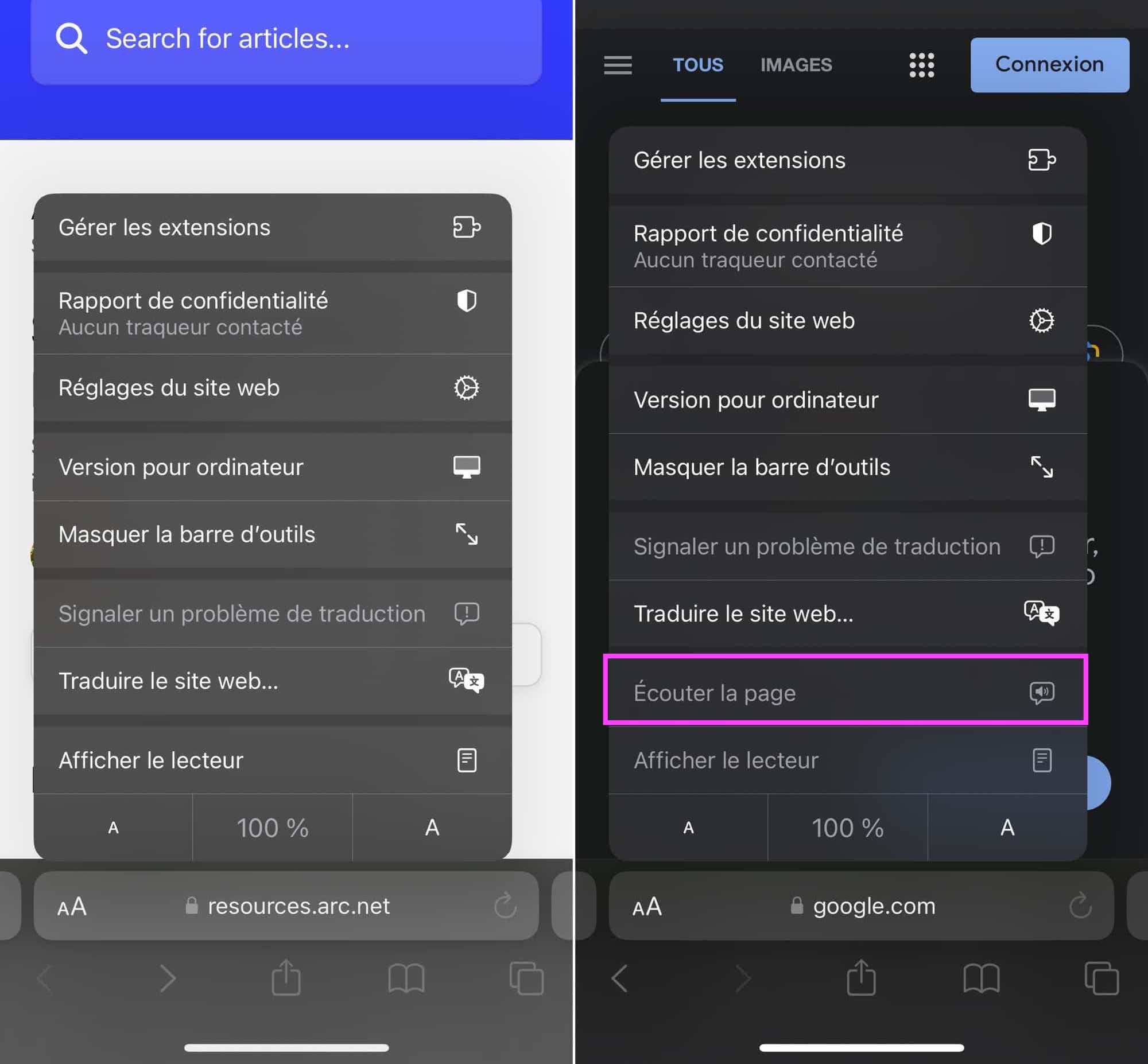 Lecture audio Safari incompatible