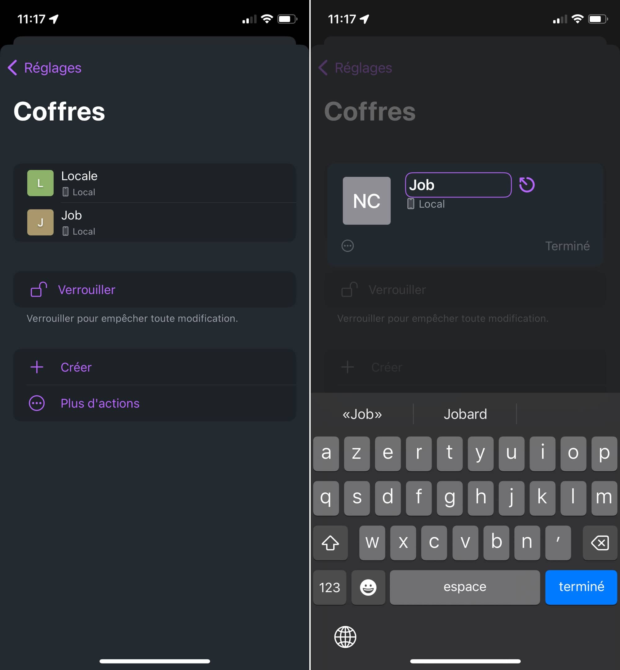 App Secrets et coffres