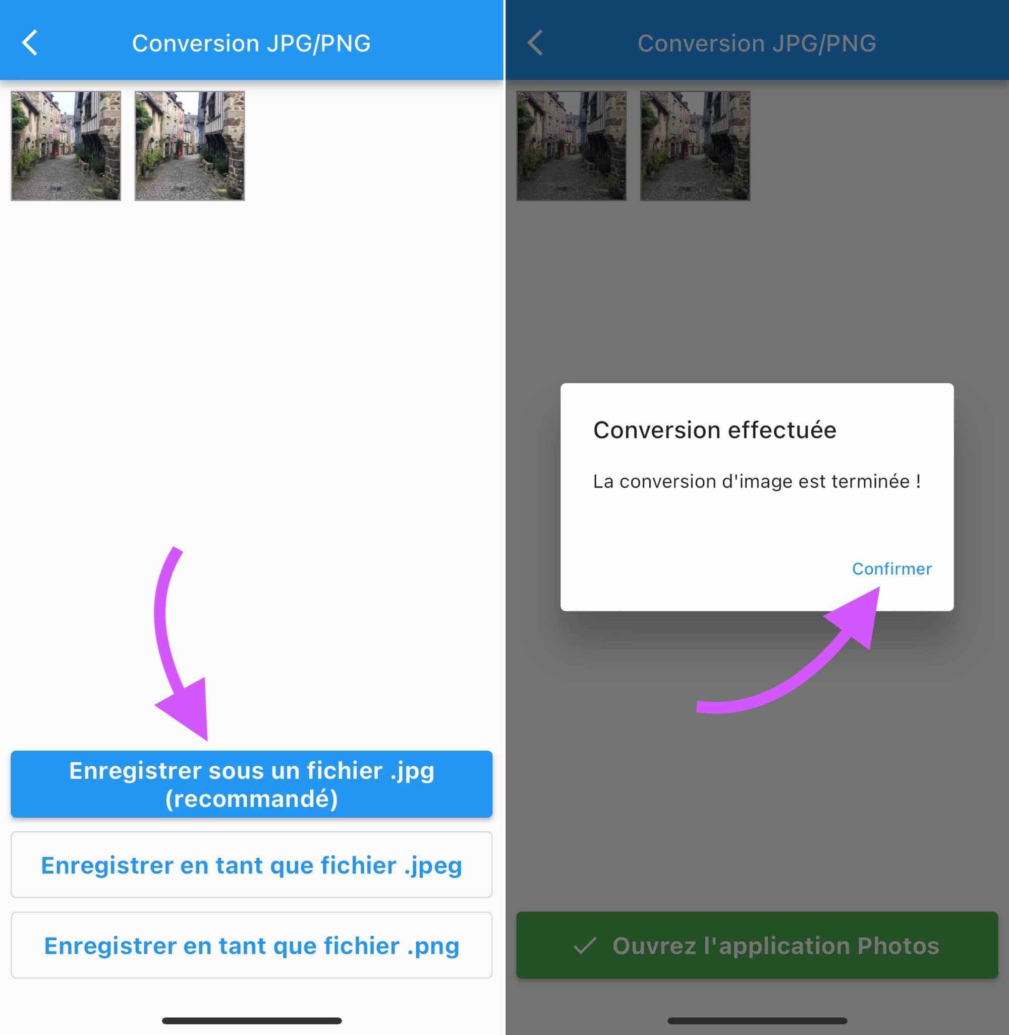 Application iPhone pour convertir photos en JPG