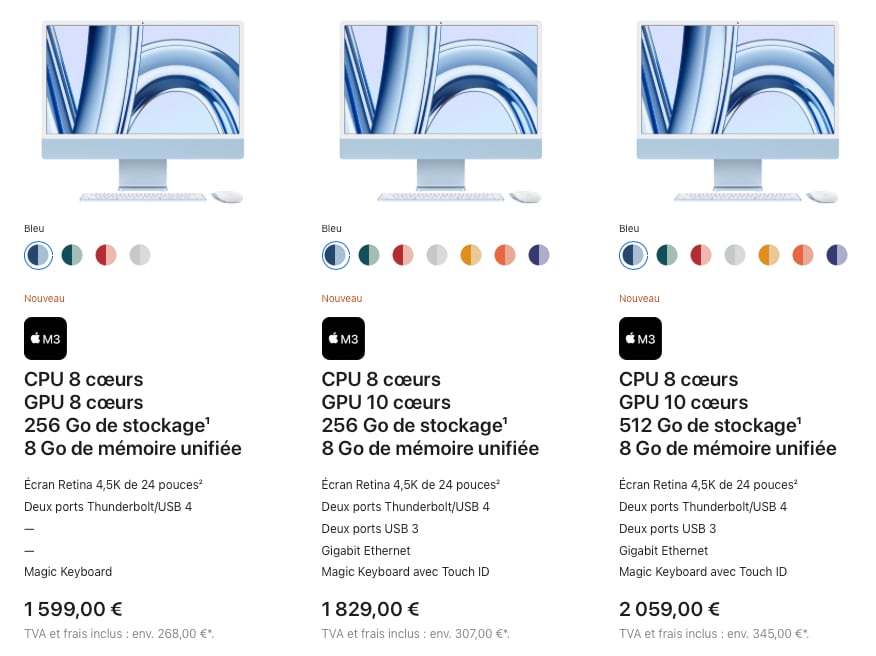iMac 24 pouces M3 tarifs