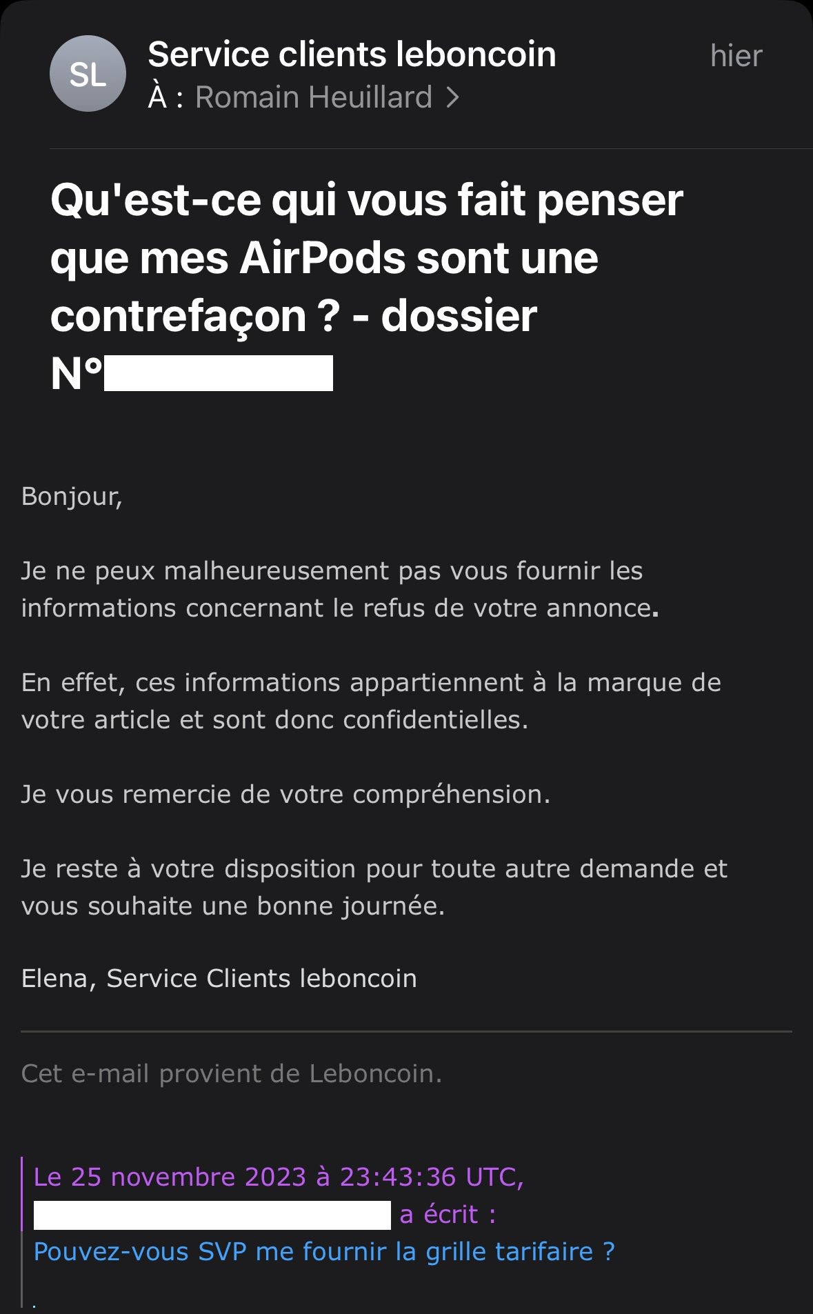 Leboncoin refuse partage grille tarrifaire apple