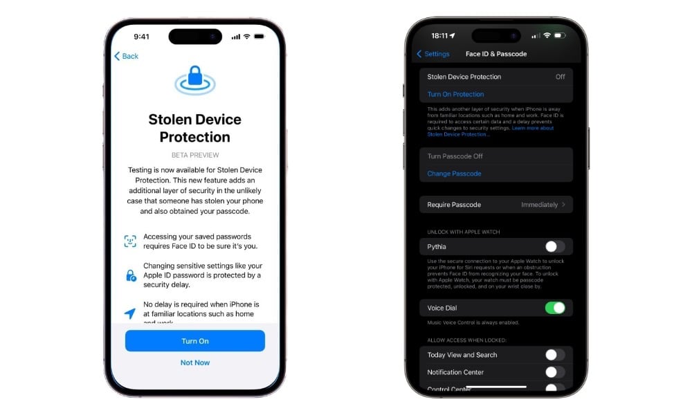 Protection contre le vol iOS 17.3